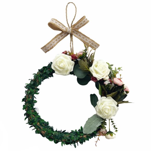 Spring / Summer Floral Handmade Boho Rustic 12” Bamboo Base Wreath - Picture 1 of 8